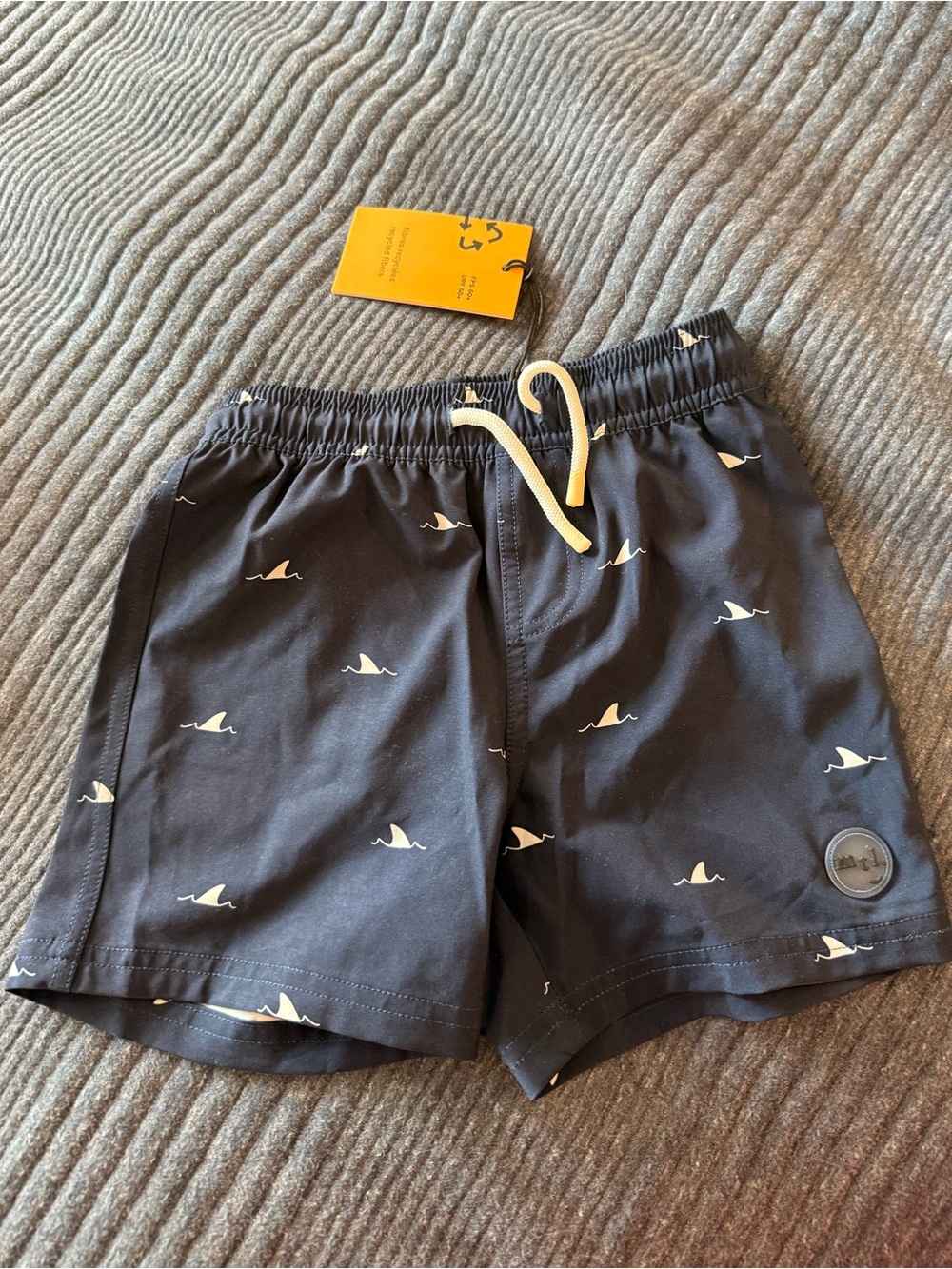 miles the label size 4 Navy Swim Shorts with White Shark Fin Print